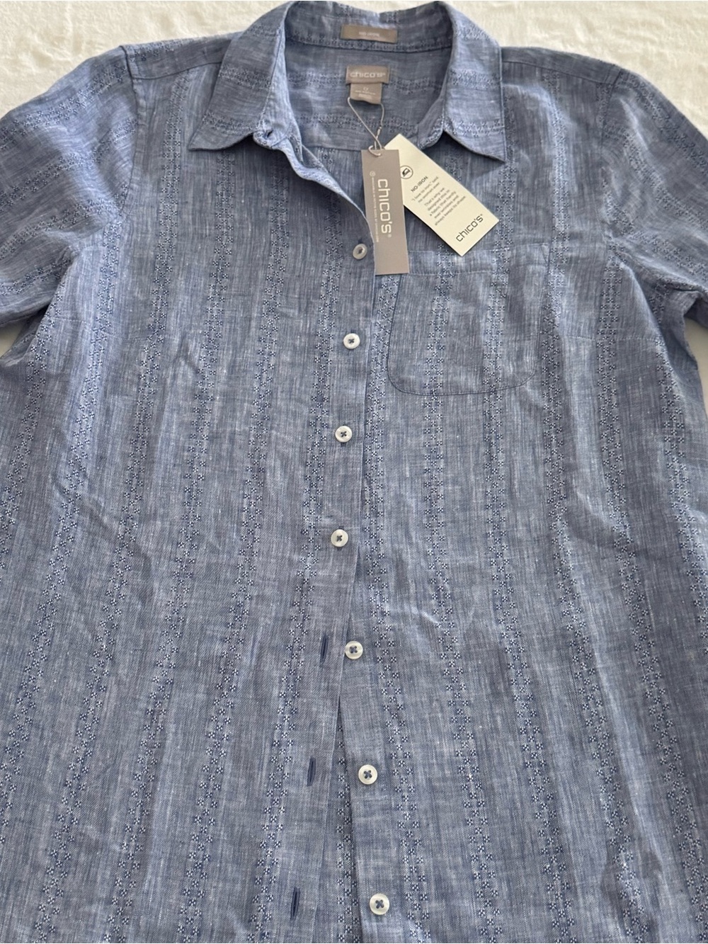 Chico's Women’s  Blue Button-Up Casual linen Shirt